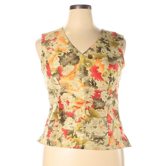 Gianni Silk Floral V-Neck Sleeveless Blouse Top 14 - Picture 9 of 10